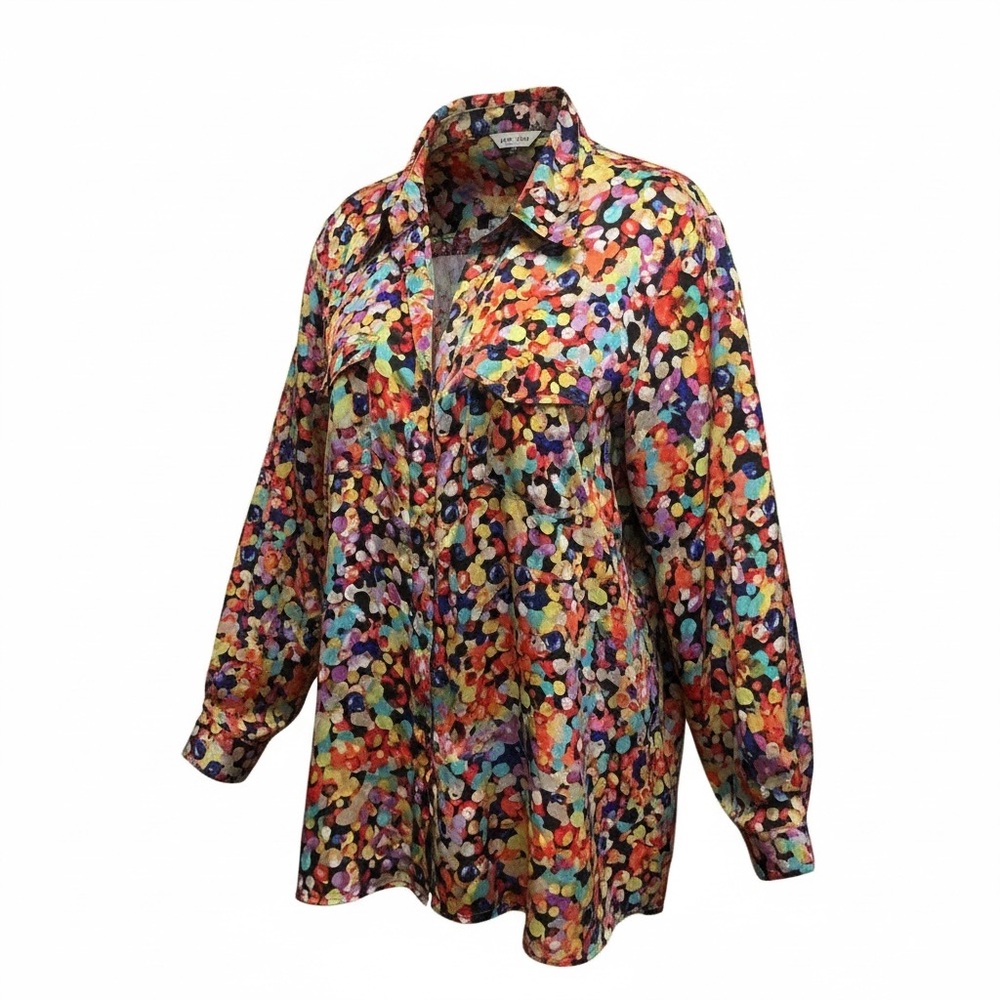 Spense Multicolor Marble Print Blouse Tunic High Low Silk Feel Size XL